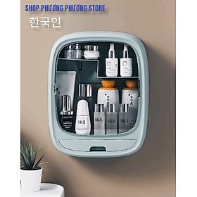 Mua TỦ KỆ ĐỰNG MỸ PHẨM CAO CẤP CỬA MỞ NAM CHÂM KÍNH MIKA TRONG SUỐT treo tường không đục lỗ ốc vít - TẶNG bấm móng tay đa năng
