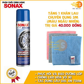 Chai xịt bảo dưỡng và tăng bộ bóng lốp xe Sonax 235300 400ml - tặng 1 khăn lau 3M màu ngẫu nhiên - làm sạch và giảm nhiệt lốp xe, phục hồi và chống lão hóa vỏ xe