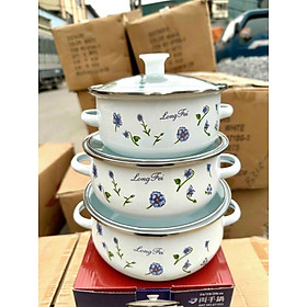 Mua BỘ 3 NỒI HOA TRÁNG MEN SỨ SIÊU ĐẸP ( GIAO HOA VĂN NGẪU NHIÊN)