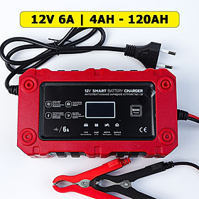 Sạc Ắc Quy 12V FOXSUR BC-1206 6A Tự Ngắt Sạc Thông Minh Có Màn Hình LCD Khử Sunfat Chống Ngược Cực
