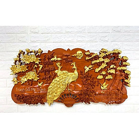 Tranh treo tường cánh quạt trạm khắc phu thê viên mãn bằng gỗ hương đỏ kt 120×60×4cm