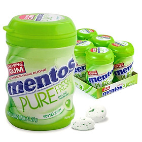 Sing Gum Không Đường Mentos Pure Fresh Hương Chanh Bạc Hà (Hộp 6 Hủ)