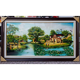 Tranh vẽ sơn mài -Phong Cảnh Cây Đa Cổng Làng- Làng Quên Yên Bình-SM282
