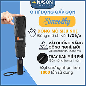 Hình ảnh Ô dù tự động đóng mở siêu nhẹ cao cấp Nason Smoothy, đóng lại chỉ cần 1 ngón tay vải cao cấp chống nắng, tia UV