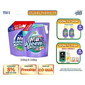 Combo Túi Nước Giặt Xả MaxKleen Thiên Nhiên 3.6kg & Túi Giặt Xả Hương Vườn Sớm Mai 3.8kg