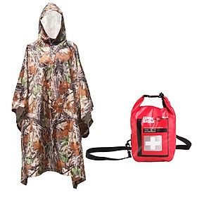 5L Empty Waterproof Emergency First Aid Kit Bag + Camping Raincoat Poncho