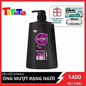 Dầu gội Sunsilk Óng mượt rạng ngời  1400g tặng kèm 20 lưỡi lam Gillette
