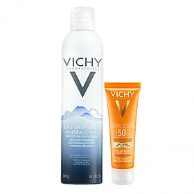 Combo Kem Chống Nắng Ngăn Sạm Da, Giảm Thâm Nám Vichy SPF50 Chống Tia UVA Và Nước Xịt Khoáng Dưỡng Da Vichy 300ml