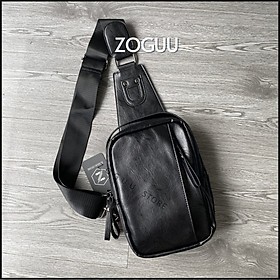 Túi đeo chéo nam, túi chéo nam chống nước da đen trơn cổ điển thời trang phong cách cá tính Zoguu BAF272