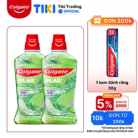 Bộ đôi Nước súc miệng Colgate diệt 99% vi khuẩn Plax trà xanh 500ml/chai