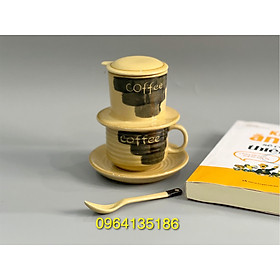 Mua Bộ phin cà phê nóng men rong vàng khắc chữ coffee gốm sứ Bát Tràng
