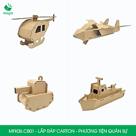 MFK06.CB01 - Combo 4 đồ chơi lắp ghép mô hình 3D giấy carton - xe tăng, tàu chiến, máy bay, trực thăng