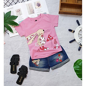 SIZE LỚN_ SÉT ÁO THUN CON THỎ PHỐI QUẦN SHORT JEAN