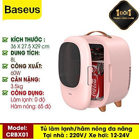 Tủ Lạnh Mini Dung Tích 8L Làm Mát 0 Độ Làm Nóng 65 Độ Dễ Dàng Mang Đi Du Lịch, Picnic Hàng Chính Hãng Baseus