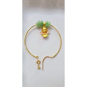 Vòng Tay charm xinh đẹp 5 đồng tiền đá cẩm thạch tự nhiên Vòng phối charm hình bé thiên thần vòng màu vàng khoen rút xinh Nữ đeo dễ thương ạ