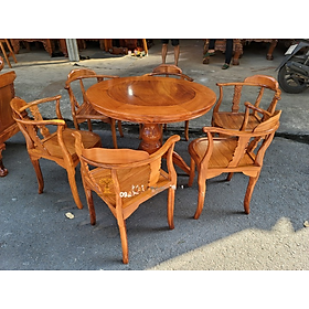 Mua Bộ bàn ghế trang trí tiếp khách    Bàn Trà Gõ Đỏ 6 Ghế Kết Hợp Bàn Ăn Kiểu Trụ Đặc 17cm