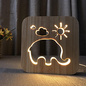 Wood LED Night Light Elephant Hollow USB Powered Desk Lamp Bedroom Decor