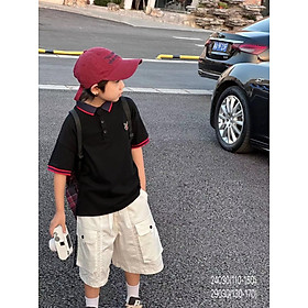 Áo Polo bé trai cộc tay 4-10 tuổi in chữ và đáp logo nhiều màu vải cao cấp thoáng mát khỏe khoắn thời trang