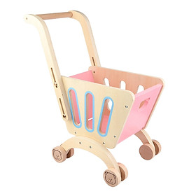 Wooden Children Shopping Cart Toy Supermarket Cart Gift for Boy and Girl Pink