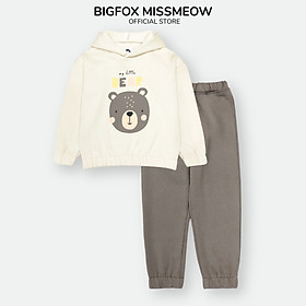 Bộ nỉ bé trai Bigfox Miss Meow, bộ thu đông bé trai vải nỉ bông dày dặn in hình chú gấu Bear dễ thương size trẻ em 3,4,5…8