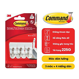 Móc dán tường đầu kim loại Command 3M vỉ 3 cái cỡ nhỏ chịu lực 225g