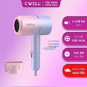 Máy sấy tóc mini CWELL gấp gọn 2 chiều nóng lạnh C01HD, công suất 1200W, ánh sáng xanh bảo vệ tóc - Hồng tím