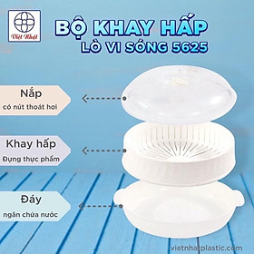 Bộ Khay Hấp Lò Vi Sóng 3 Lớp Việt Nhật - Khay hấp thực phẩm 3 chi tiết bằng nhựa dùng cho lò vi sóng.