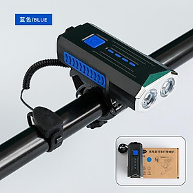 Đèn Pha Xe Đạp Thể Thao Siêu Sáng Có Còi - Đèn Led Chống Nước Sạc USB Tiện Lợi - Đen Xanh Dương