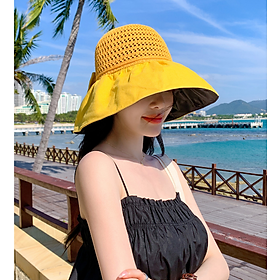 Mũ rộng vành chống nắng chống tia uv gắn nơ thời trang mới, nón đi nắng đi biển cao cấp