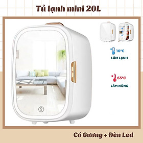 Tủ Lạnh Mini 20L Mặt Gương, Có hệ thống đèn led 3 chức năng, Tủ lạnh 20L mặt gương có đèn led 2 chiều nóng lạnh dùng cho gia đình, xe hơi - Giao hàng toàn quốc