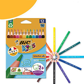 BIC BAK Children Evolution Environmentally-friendly Wood-free Thick Pencils (12 colors) Imported Stationery Children's Painting Color Multicolor Pencils