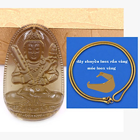 Mặt Phật Hư không tạng đá obsidian ( thạch anh khói ) 5 cm kèm dây chuyền inox rắn vàng - mặt dây chuyền size lớn - size L, Mặt Phật bản mệnh