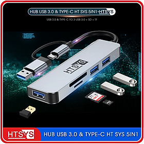 Hub Type C Và Hub USB HT SYS 5 in 1 To USB 3.0, SD, TF - Hàng Chính Hãng