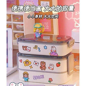 Mua Hộp cơm sticker loại xịn có full phụ kiện loại chất liệu inox 304 2 ...