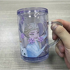 Ly quai cầm tay dạng thẳng 2 lớp nhũ nước kim tuyến trong suốt hình công chúa Elsa và Anna  màu tím siêu cute cho bé gái 250ml - PDP2515