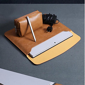 Bao da, Cặp da, túi da chống sốc cho Macbook, Surface Pro, Laptop - Tặng kèm ví đựng sạc/ chuột