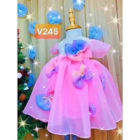 Đầm xòe công chúa hồng phối nơ dễ thương cho bé gái V245