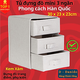 Tủ đựng đồ mini 3 ngăn phong cách Hàn Quốc trang nhã – Hộp vải đựng đồ đa năng 3 tầng size 30x23x23cm chính hãng D Danido