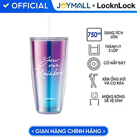 Ly nhựa 2 lớp LocknLock HAP507VOLH Rainbow - kèm ống hút 750ml - Màu cầu vồng