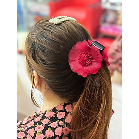 Kẹp tóc sau - kẹp tóc hoa vải màu đỏ đô