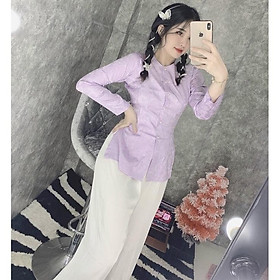 Đồ Lam Đi Chùa # Bà Ba Cao Cấp - 1Áo Tím+ 1QuầnTrắng,Size L- 59kí Trở Lại