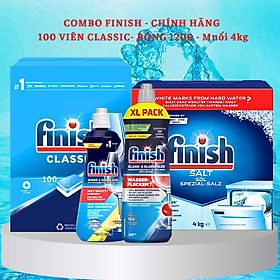 Combo viên rửa bát finish classic 100 viên + muối finish 4.0kg + nước làm bóng finish 1150ml