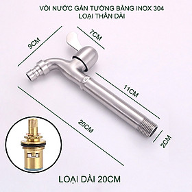 Mua Vòi nước lạnh bằng inox 304 gắn tường thân dài 20cm-25cm tùy chọn (DN15 lắp cho ống D21)