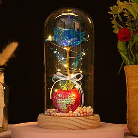 Hoa Hồng Mạ Vàng 3 bông lồng thủy tinh đèn led - quà tặng tỏ tình - lễ tình nhân - quà lưu niệm