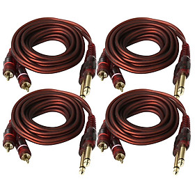 4 Pieces 1.5m 2 6.35mm Male to 2RCA Male Stereo Audio Cable Gold Plated