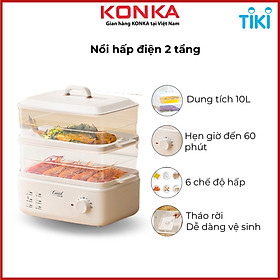 Mua Nồi hấp điện 2 tầng  dung tích 10L  nồi hấp đa năng thiết kế hiện đại  2 tầng dễ dàng tháo rời hoặc dùng 1-2 tầng  có hẹn giờ đến 60 phút  sử dụng cho cả gia đình  bảo hành 12 tháng.