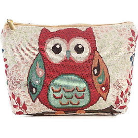 Vintage Women Cosmetic Bag Owl Pattern Storage Bag Zipper Portable Travel Bag
