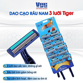 Dao cạo râu 3 lưỡi Tiger We're Men (12 cây/ vỉ) - xài 1 lần tiện lợi mang lên máy bay đi du lịch được, 3 lưỡi dao kép  sắt bén, không gỉ sét