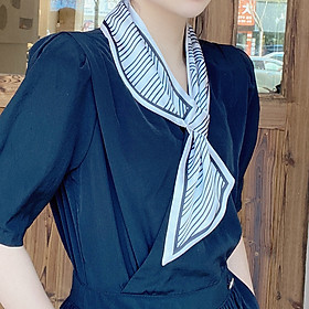 Khăn quàng cổ thời trang lụa mềm Hàn Quốc đa năng AKL71 kẻ sọc