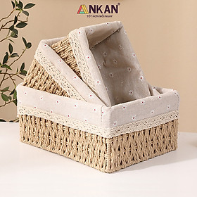 Mua Giỏ Đựng Đồ  Rổ Cói Thương Hiệu ANKAN  Đựng Mỹ Phẩm  Đựng Đồ Ăn Vặt Để Bàn  Decor Chụp Ảnh Sản Phẩm Lót Vải Vintage  Phong cách Hàn Quốc  Đặt Ở Bàn  Kệ  Phòng Ngủ
